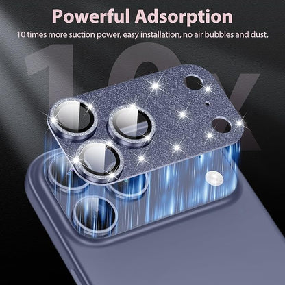 for iPhone 17 Pro Max Camera Lens Protector [Anti-Scratch] [Ultra HD Clear] [Strong Adhesion] Metal Aluminum Alloy Tempered Glass Camera Screen Cover(Deep Blue Glitter)