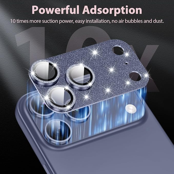 for iPhone 17 Pro Camera Lens Protector [Anti-Scratch] [Ultra HD Clear] [Strong Adhesion] Metal Aluminum Alloy Tempered Glass Camera Screen Cover(Deep Blue Glitter)