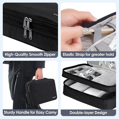 LENTION Double-Layer Cable Organizer Bag Portable Travel Digital Storage | Portable Carry Case Fits Power Bank, Earphone, Charger, Hard Drive; Waterproof Fabric Keeps Digital Accessories Tidy on Trip