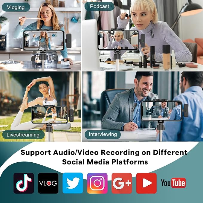 MAYBESTA Wireless Mini Microphone for iPhone, Android Phone - Lavalier Lapel Mic for Audio Video Recording - Clip on Content Creator Microphones for YouTube Tiktok Podcast Vlogging