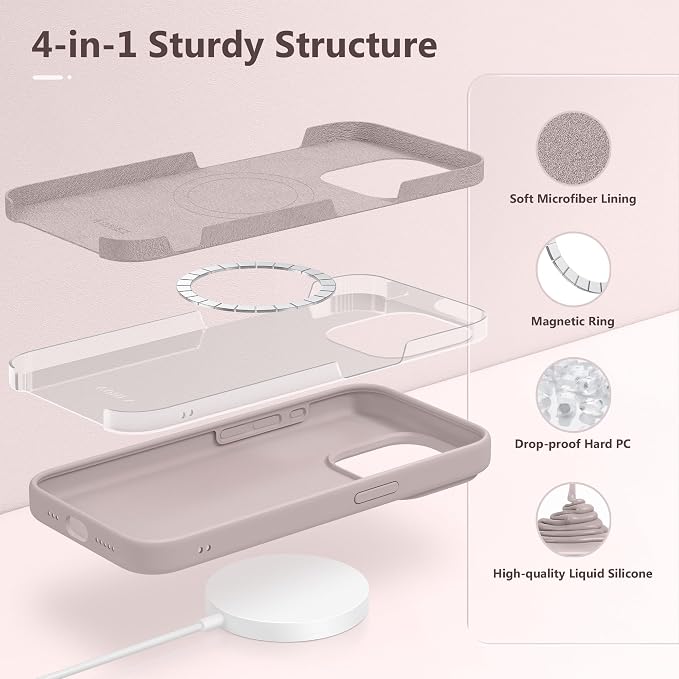 GONEZ for iPhone 15 Pro Max Case Silicone, Compatible with Magsafe, Camera Protector + Screen Protector, Soft Anti-Scratch Microfiber Lining, Liquid Silicone Shockproof Phone Cover, Light Taro