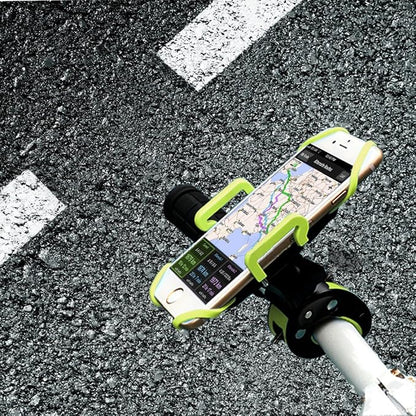 Bike Phone Mount, Motorcycle Mountain Bike Handlebar Bicycle Golf Cart Stroller Cell Phone Holder with Rubber Strap 360 Degrees Rotate for iPhone X 8 7 6 6s Plus Samsung (Green)