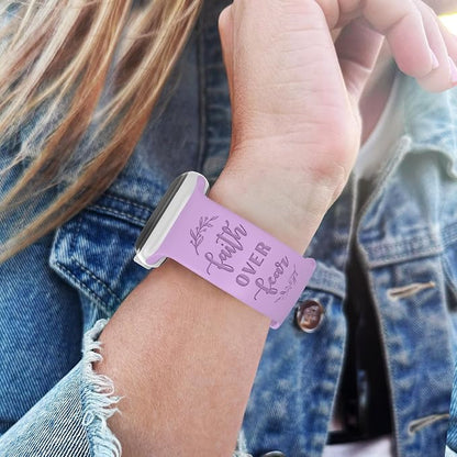 Faith Over Fear Watch Band compatible with Apple Watch Laser Engraved iWatch Band Silicone 38mm 40mm 41mm 42mm 44mm 45mm 49mm Strap Jesus Psalm Christian God (38/40/41/42mm M/L, Lavender)