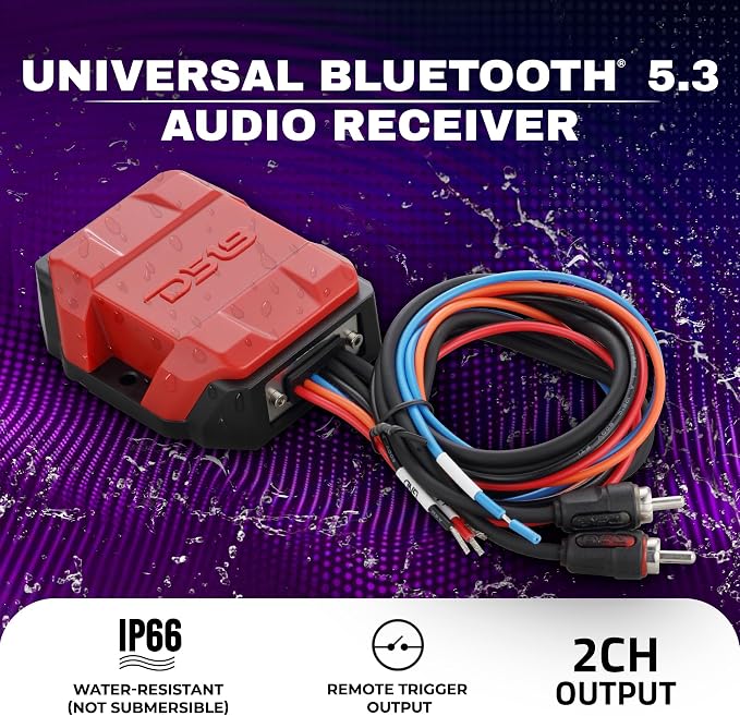 DS18 BTC-Five Bluetooth 5.3 Audio Receiver for Car, Marine & Powersports – Wireless RCA Adapter, 130ft Range, 3.3V Pre-Out, IP66 Water-Resistant, Auto Reconnect
