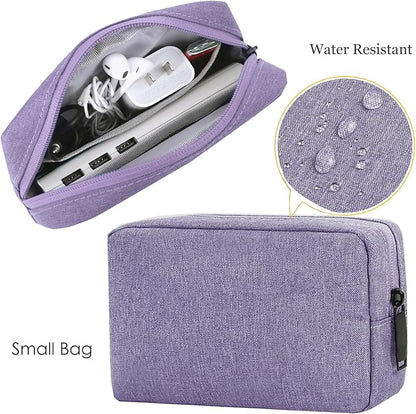 CAAORDKSO Electronic Organizer Travel Case, Electronic Accessories Storage Bag, Portable Waterproof Cable Organizer Bag for Laptop Charger Mouse, USB, Cord, Power Bank, Earphone, Pen(Small+Big,Purple)