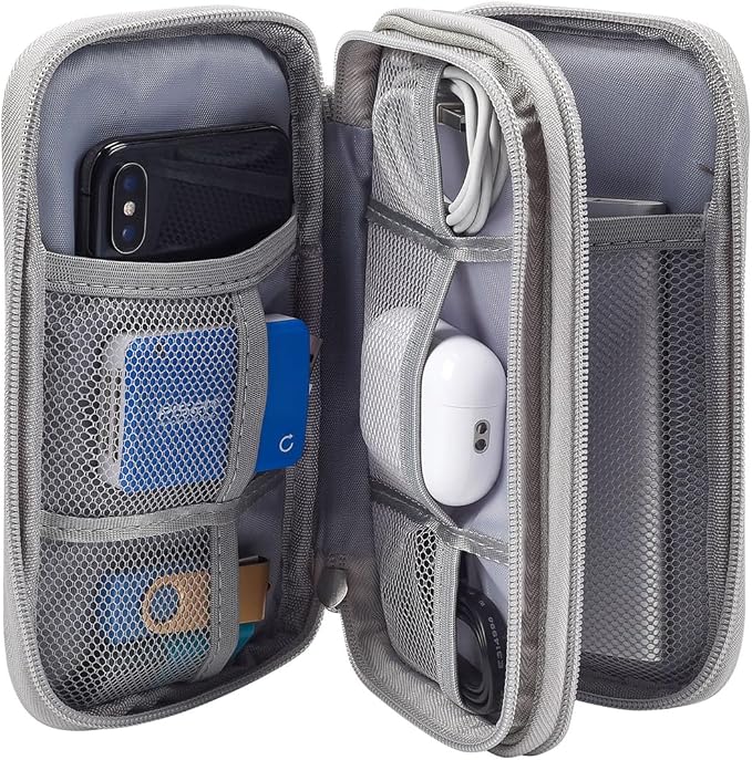CAAORDKSO Electronic Organizer Travel Cable Accessories Case, Organizer Bag, Accessories Pouch for USB, Cord, Charger, Phone, Power Bank, Earphone (Light Grey, Medium)