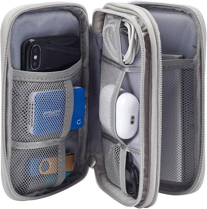 CAAORDKSO Travel Essentials Electronics Organizer Case Tech Pouch, Cord Organizer Travel Cable Organizer Bag for Travel Accessories, Charger, Phone, Power Bank, Hard Drive (Light Grey, Large)