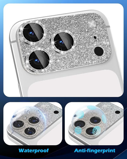 imluckies Compatible with iPhone 17 Pro Max Camera Lens Protector Bling, Ultra HD Tempered Glass Shiny Diamond Camera Plate Sparkle Screen Protection, 9H Anti-Scratch & Easy Install, Glitter Gray