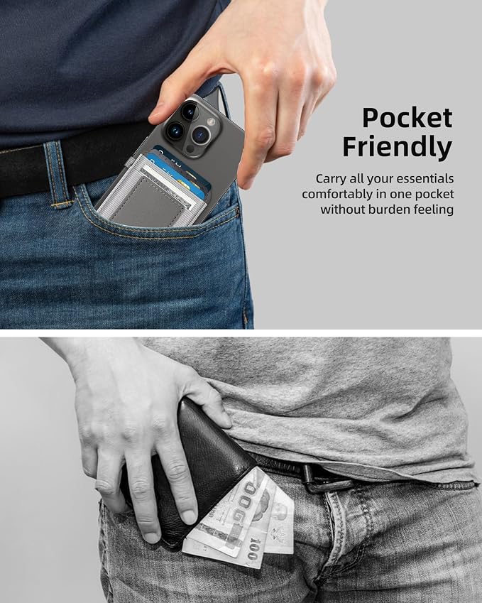 ExtreLife For Magsafe Wallet, Strongest Magnetic Wallet for iPhone 17/16/15/14/13/12 Series, Magnetic Card Holder with 2 Card Slots, RFID Blocking, Vegan Leather, Hold 7 Cards, Gray