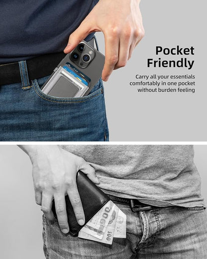ExtreLife For Magsafe Wallet, Strongest Magnetic Wallet for iPhone 17/16/15/14/13/12 Series, Magnetic Card Holder with 2 Card Slots, RFID Blocking, Vegan Leather, Hold 7 Cards, Gray