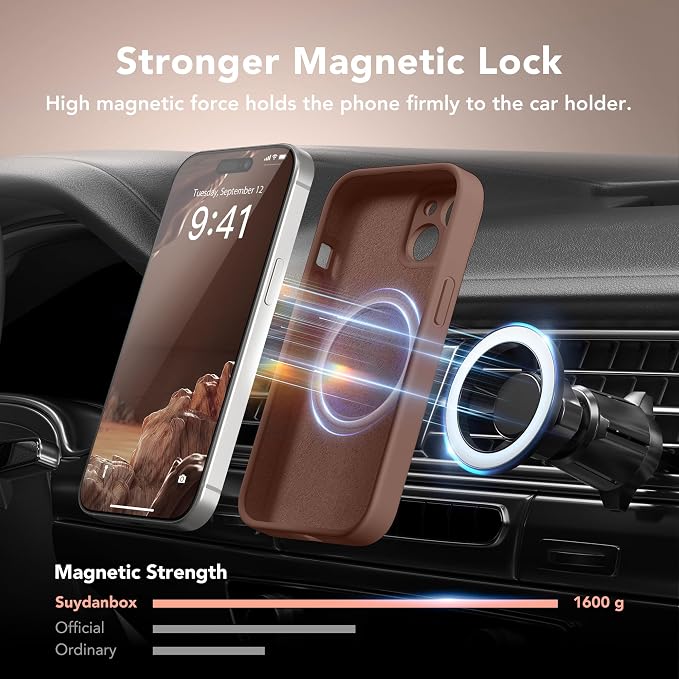 Magnetic for iPhone 15 Plus Case, Compatible with MagSafe, [Full Camera Protection][Screen Protector] Silicone Shockproof Protective Phone Case for iPhone 15 Plus 6.7", Brown