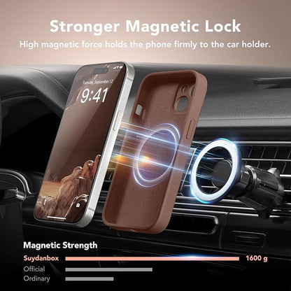 Magnetic for iPhone 15 Plus Case, Compatible with MagSafe, [Full Camera Protection][Screen Protector] Silicone Shockproof Protective Phone Case for iPhone 15 Plus 6.7", Brown