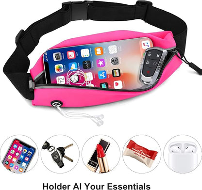 Slim Running Belt For Men and Women Waist Fanny Pack Phone Holder Pouch Bag Reflective Zipper Pocket Workout Cycling Fitness Bright Red