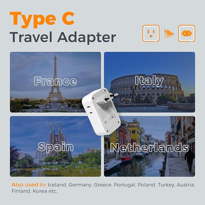 TESSAN European Travel Plug Adapter 2 Pack, PD 20W Adapter for Europe Plug with 4 AC Outlets 4 USB (2 USB C), Type C Adaptor for US to Europe, Italy, Spain, France, Portugal, Greece, Iceland, Germany
