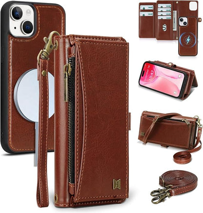 Wallet Case for iPhone 15 Plus with Card Holder/Crossbody Wallet/Strap| RFID Blocking | Magnetic | Kickstand | Detachable | PU Leather Phone Case for iPhone 15 Plus,6.7 in,Brown