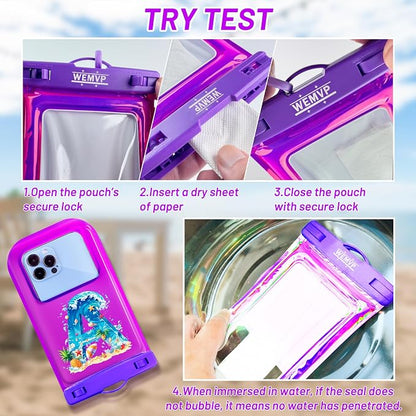 Personalized Initial Waterproof Phone Pouch Case - IPX8 Cellphone Dry Bag with Lanyard for iPhone 16/15/14/13/12 Pro Max (6.1–6.9"), Beach & Cruise Ship Essentials with Monogrammed Design (Purple, A)