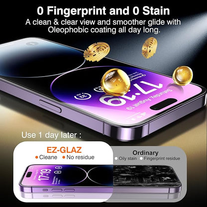 EZ-GLAZ- 4 Pack for iPhone 14 Pro Max Privacy Screen Protector[6.7"] With 2 Pack Camera Lens Protector, [Drop Protection] 9H Hardness Full Coverage Anti-Spy Tempered Glass Film, Easy to install