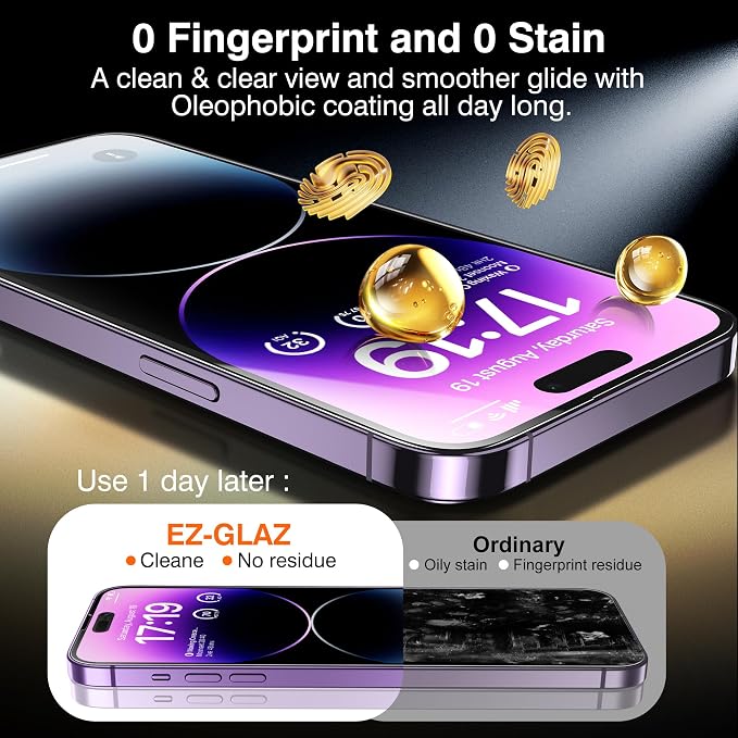 EZ-GLAZ- 4 Pack for iPhone 14 Pro Privacy Screen Protector[6.1"] With 2 Pack Camera Lens Protector, [Drop Protection] 9H Hardness Full Coverage Anti-Spy Tempered Glass Film, Easy to install