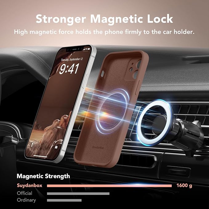 Magnetic for iPhone 12 Case, Compatible with MagSafe, [Full Camera Protection][Screen Protector] Silicone Shockproof Protective Phone Case for iPhone 12 6.1", Brown