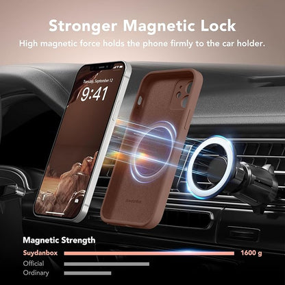 Magnetic for iPhone 12 Case, Compatible with MagSafe, [Full Camera Protection][Screen Protector] Silicone Shockproof Protective Phone Case for iPhone 12 6.1", Brown