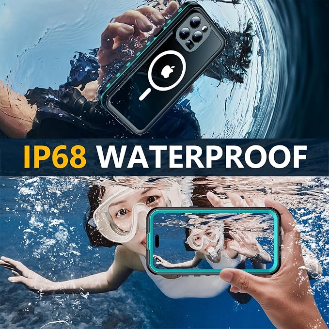 Red2Fire for iPhone 15 Pro Case Waterproof, [Built-in Screen Protector & Camera Protector][Compatible with MagSafe][Full Body Shockproof][IP68 Waterproof][Dustproof] Phone Case 6.1" Blue/Clear