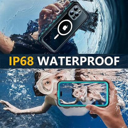 Red2Fire for iPhone 15 Pro Case Waterproof, [Built-in Screen Protector & Camera Protector][Compatible with MagSafe][Full Body Shockproof][IP68 Waterproof][Dustproof] Phone Case 6.1" Blue/Clear