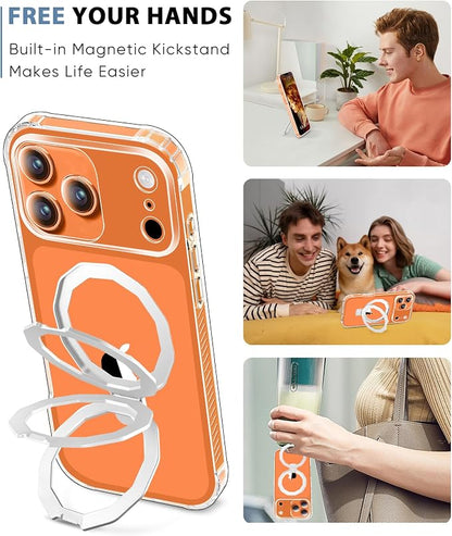 for iPhone 17 Pro Max Case with Screen Protector, Built-in Seamless Stand, [Compatible with MagSafe] Protective Shockproof Phone Case, Magnetic Cover for iPhone 17 ProMax 6.9 Inch - Clear