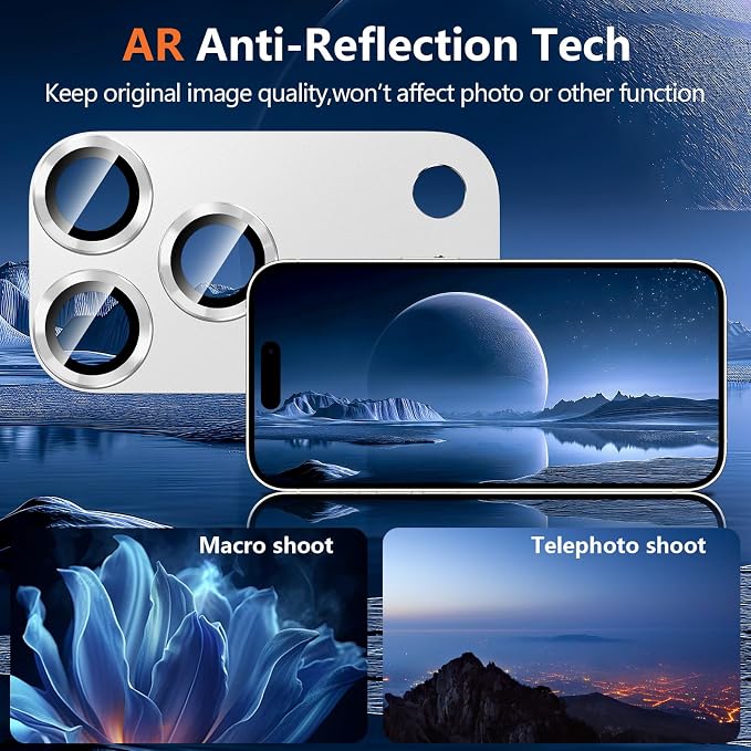 for iPhone 17 Pro Max Camera Lens Protector, [Military Grade Shatterproof] [Strong Adsorption] [Case Friendly] Full Coverage Metal Aluminum Alloy 9H Tempered Glass Camera Screen Cover, Slivery