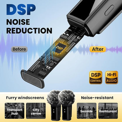 CAHAYA Microphone for iPhone Mic: YouTube Wireless Lavalier Microphone with Noise Cancelling & Charging Case 3-in1 USB-C/Lightning for PC iPhone Android 24H Battery for TikTok Vlog Studio Mic