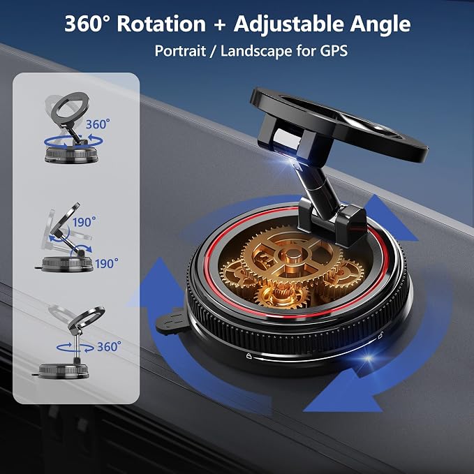 Car Phone Holder Mount, 108LBS Vacuum Suction for MagSafe Car Mount, 3000gf Magnetic 360° Adjustable Carbon Fiber Phone Holders for Your Car for iPhone 17 Pro Ma/17/16/15/14/13/12, Desk & Gym