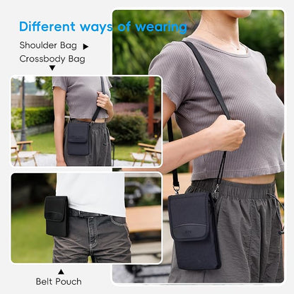 KIWIFOTOS Travel Cell Phone Pouch Belt Pouch, Phone Holster Crossbody Bag with Shoulder Strap for iPhone 17 16 15 14 Pro Max Case Holder with Neck Lanyard Smartphone Walking Passport Wallet