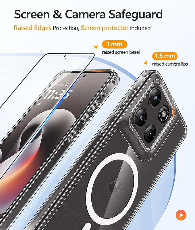 FNTCASE for Moto G Stylus 2026/2025 Case, Fit for Magsafe, Screen Protector | Anti Yellowing Magnetic Back, 14FT Military Grade Drop Protection, Shockproof Protective Phone Cover, Transparent
