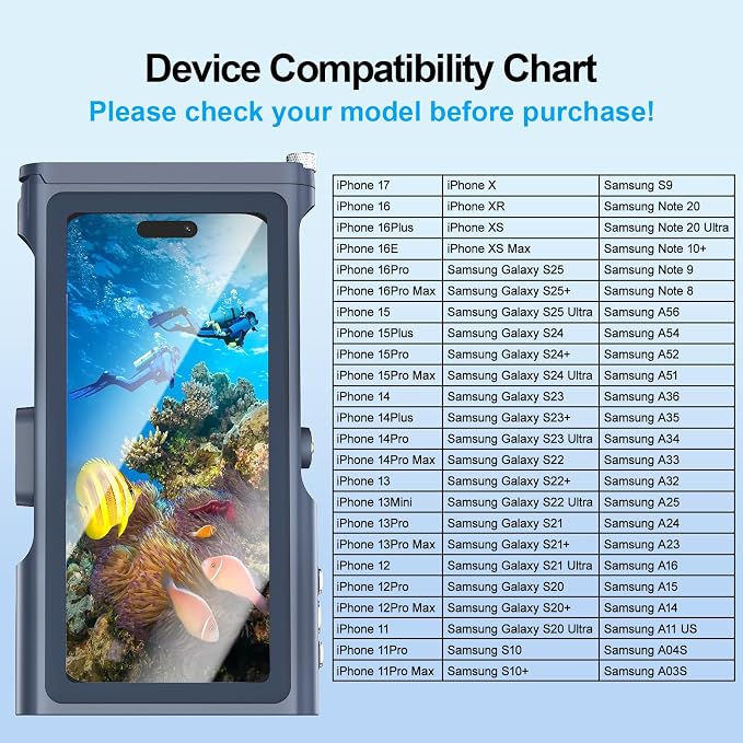 Beasyjoy Waterproof Phone Case, Underwater Snorkeling Diving Case for iPhone 16/15/14/13/12 Pro Max Samsung Galaxy S25/S24/S23 Ultra, Professional Scuba Dive Housing for Underwater Photo & Video, Blue