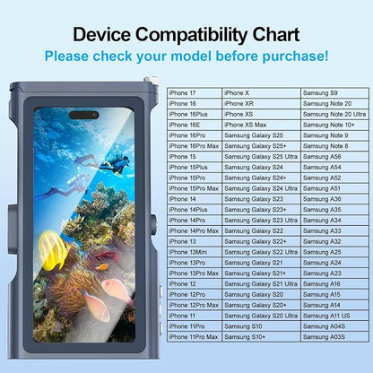 Beasyjoy Waterproof Phone Case, Underwater Snorkeling Diving Case for iPhone 16/15/14/13/12 Pro Max Samsung Galaxy S25/S24/S23 Ultra, Professional Scuba Dive Housing for Underwater Photo & Video, Blue