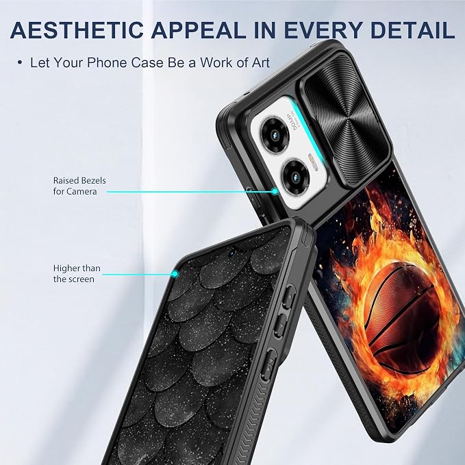 for Motorola Moto G Stylus 5G 2024 Case with Passionate Basketball, Metal Slide Camera Cover, Screen Protector, Anti-Peeping Privacy Safeguard, Camera Lens Protector Phone Case for Moto G Stylus 5G