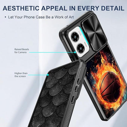 for Motorola Moto G Stylus 5G 2024 Case with Passionate Basketball, Metal Slide Camera Cover, Screen Protector, Anti-Peeping Privacy Safeguard, Camera Lens Protector Phone Case for Moto G Stylus 5G