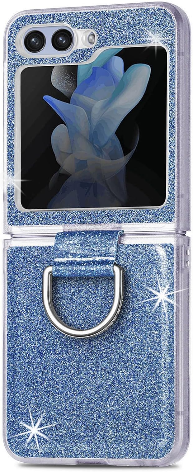 Bling Glitter Case for Samsung Galaxy Z Flip 6 with Ring Holder,Women Girls Cute Phone Case Non Slip Ultra Slim TPU Bumper Shockproof Protective Case for Galaxy Z Flip 6 5G 2024,Blue