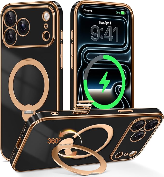 GolbinBox for iPhone 17 Pro Case with 360° Spin Magnetic Stand,[Compatible with Magsafe] [Military Protection][Built-in Ring Holder] Camera Control Phone Case for 17 Pro,Black