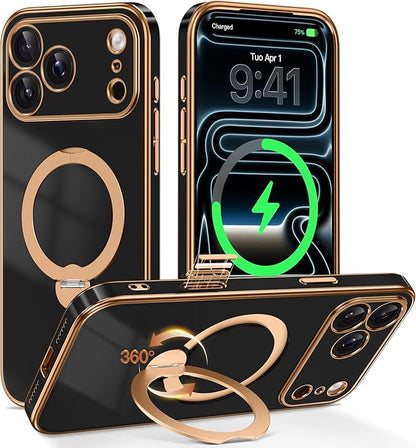 GolbinBox for iPhone 17 Pro Case with 360° Spin Magnetic Stand,[Compatible with Magsafe] [Military Protection][Built-in Ring Holder] Camera Control Phone Case for 17 Pro,Black