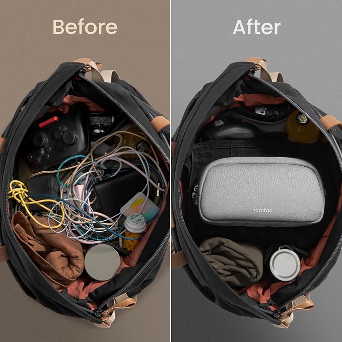 tomtoc Electronics Organizer Travel Case, Water Resistant Travel Bag Cable Organizer for Essentials, Tech Pouch Accessories Carry Storage for Cord, Phone, Cables, Airpods, USB Flash Drive, Daily Items | Water Resistant Tech Pouch Accessories Travel Bag...