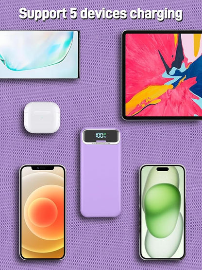 Nusyddy Portable Charger 20000mAh 22.5W w/Built-in Cables & Wall Plug Purp. | 22.5W Fast Charging, High Capacity, LED Display, Charge 5 Devices at once, TSA Approved, Compatible with iPhone/iPad/Samsung
