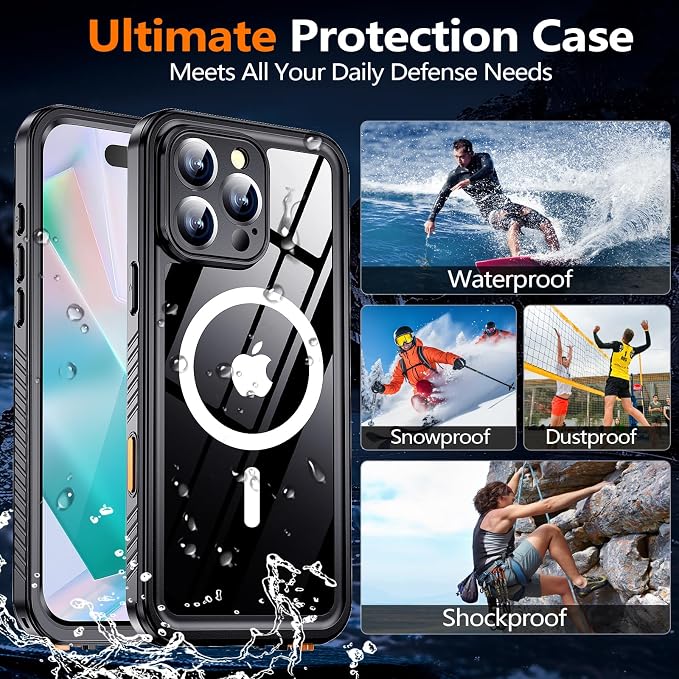 xiwxi for iPhone 16 Pro Case Waterproof,[IP68 Underwater][Built-in Screen Protector ][Compatible with MagSafe][15FT Military Dropproof][Dustproof] Full Body Shockproof Protective Phone Case 6.3" Black