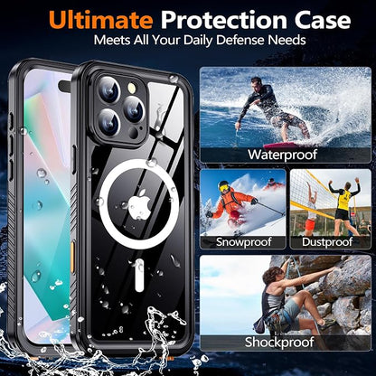 xiwxi for iPhone 16 Pro Case Waterproof,[IP68 Underwater][Built-in Screen Protector ][Compatible with MagSafe][15FT Military Dropproof][Dustproof] Full Body Shockproof Protective Phone Case 6.3" Black