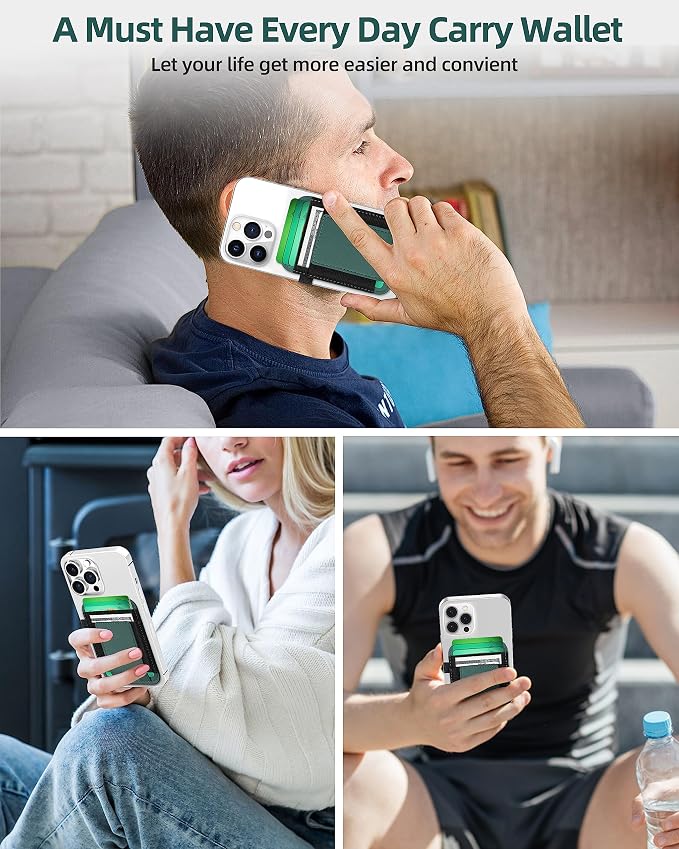 For Magsafe Wallet, Strongest Magnetic Wallet for iPhone 17/16/15/14/13/12 Series, for Magsafe Card Holder with 2 Card Slots, Magnetic Card Holder, RFID Blocking, Vegan Leather, Hold 7 Cards, Green