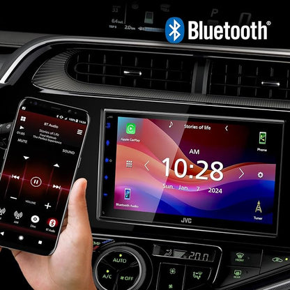 JVC KW-M590BT Single Din/Double Din Car Stereo (50W x 4-Ch), L-Shaped Chassis Fits Most Cars, Large 6.8" Hi-Res Touchscreen, AM/FM, Apple CarPlay, Android Auto, Rear Camera Input, USB 2.1 Fast Charge