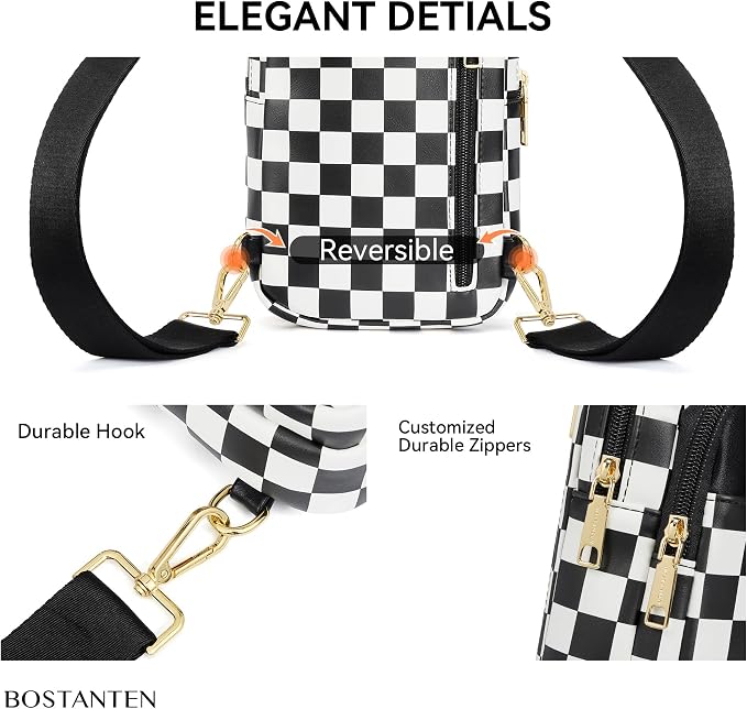 BOSTANTEN Sling Bag Quilted Crossbody Bags for Women Cross Body Purse Leather Fanny Pack with Adjustable Guitar Strap