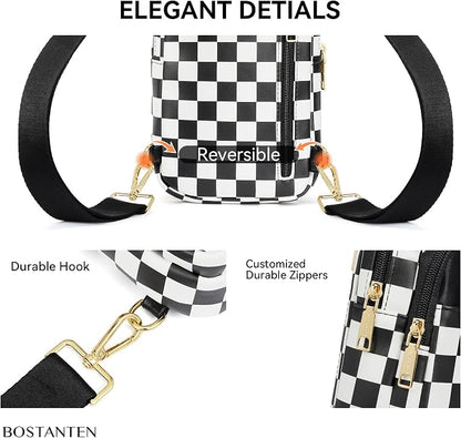 BOSTANTEN Sling Bag Quilted Crossbody Bags for Women Cross Body Purse Leather Fanny Pack with Adjustable Guitar Strap