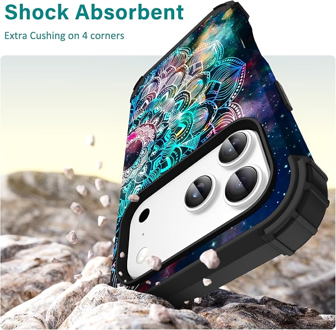 Hocase for iPhone 17 Pro Max Case, Heavy Duty Shockproof Protection Soft Silicone Rubber+Hard Plastic Bumpers Hybrid Protective Case for iPhone 17 Pro Max 2025 - Mandala in Galaxy