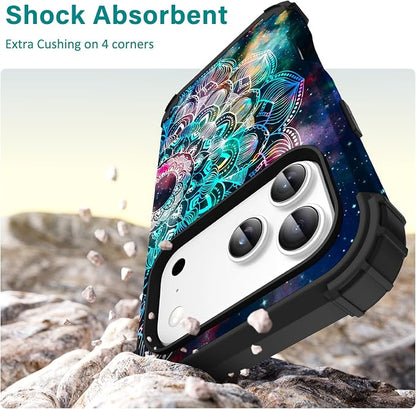 Hocase for iPhone 17 Pro Max Case, Heavy Duty Shockproof Protection Soft Silicone Rubber+Hard Plastic Bumpers Hybrid Protective Case for iPhone 17 Pro Max 2025 - Mandala in Galaxy