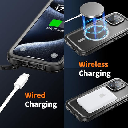 Cozycase for iPhone 14 Pro Waterproof Shockproof Dustproof Case [Compatible with MagSafe] - Heavy Duty/360 Full Body/Military Grade/Rugged Built in Screen/Camera Protector with Lanyard Black